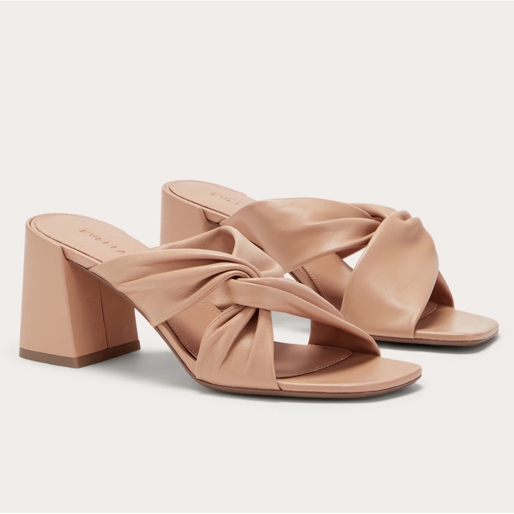 Everlane Blush-Tan Knotted Leather Block Heel Sandals
